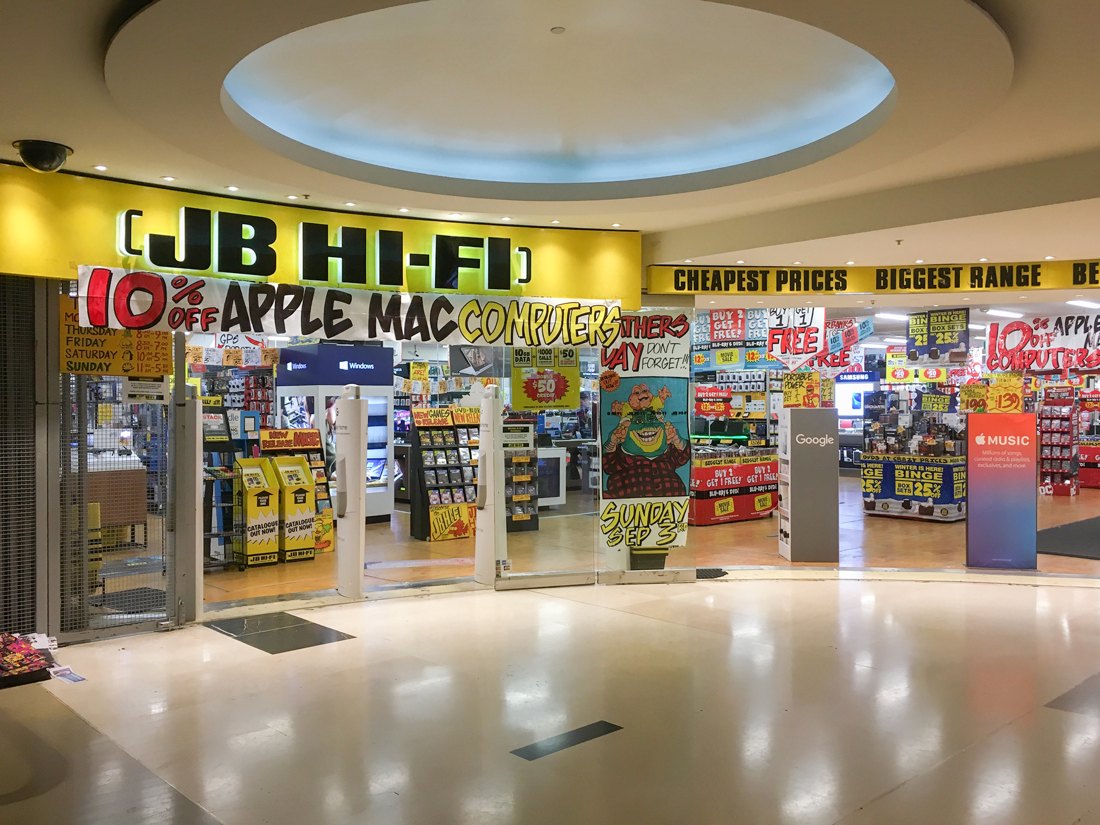 JB Hi-Fi store in The Galeries, Sydney; illustrative branch photograph